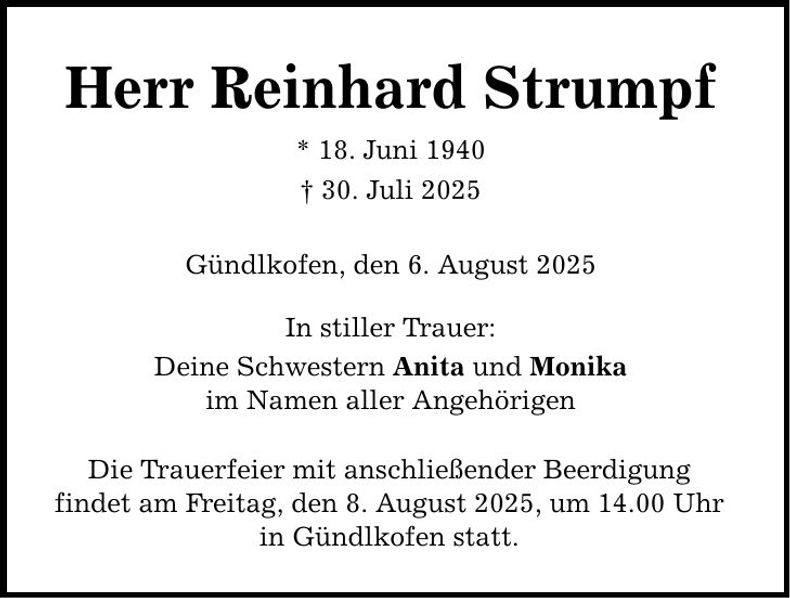 Traueranzeige Reinhard Strumpf