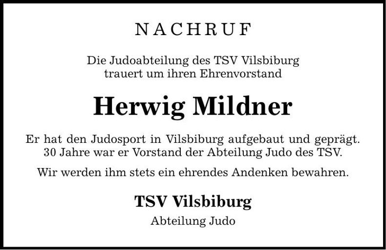 Traueranzeige Herwig Mildner