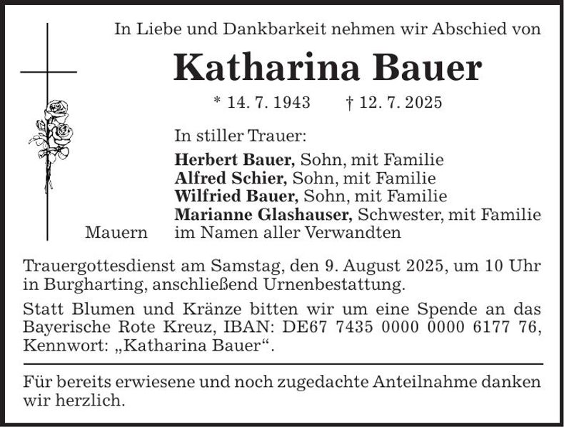 Traueranzeige Katharina Bauer
