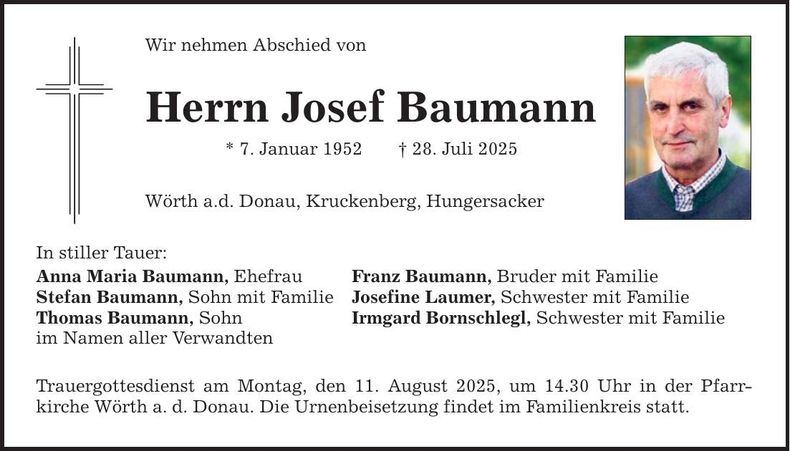 Traueranzeige Josef Baumann