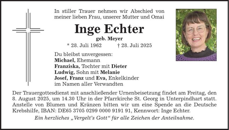Traueranzeige Inge Echter