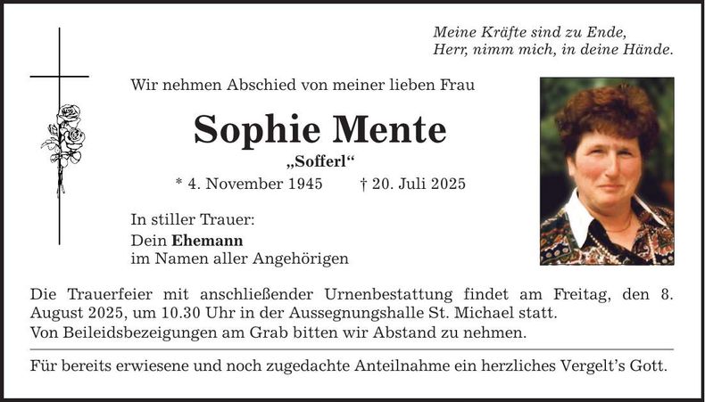 Traueranzeige Sophie Mente