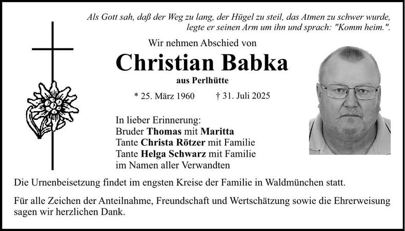 Traueranzeige Christian Babka