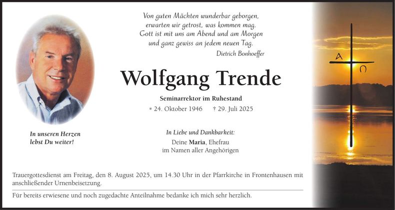 Traueranzeige Wolfgang Trende
