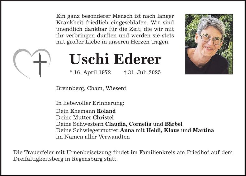 Traueranzeige Uschi Eder