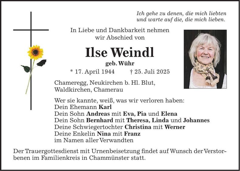 Traueranzeige Ilse Weindl