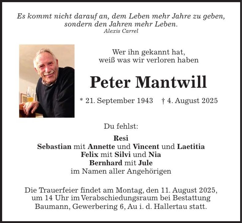 Traueranzeige Peter Mantwill