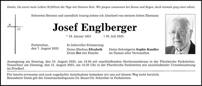 Traueranzeige Josef Englberger