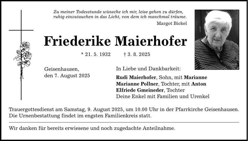 Traueranzeige Friederike Maierhofer