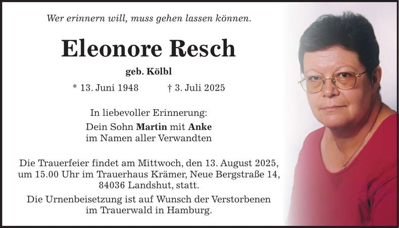Traueranzeige Elenore Resch