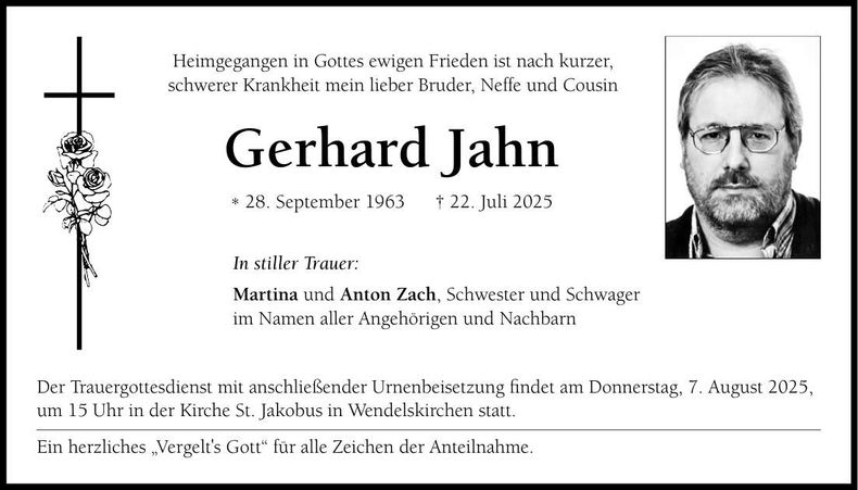 Traueranzeige Gerhard Jahn