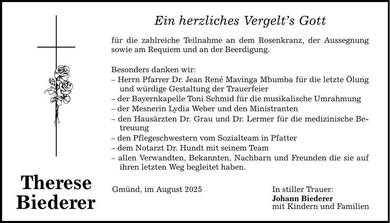 Traueranzeige Therese Biederer