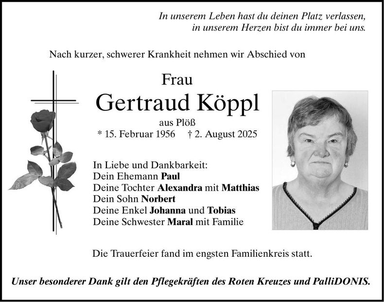 Traueranzeige gertraud Köppl