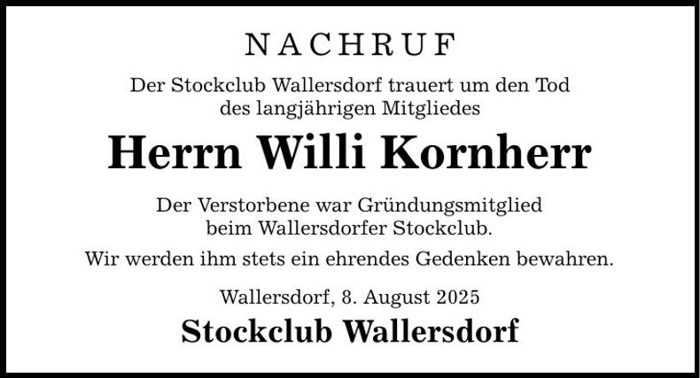 Traueranzeige Willi Kornherr