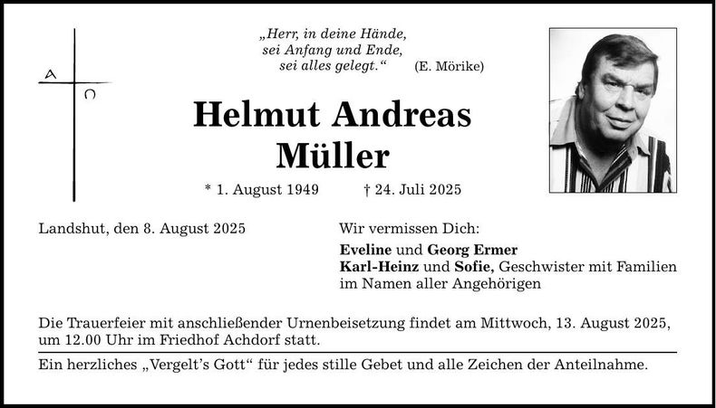 Traueranzeige Helmut Andreas Müller