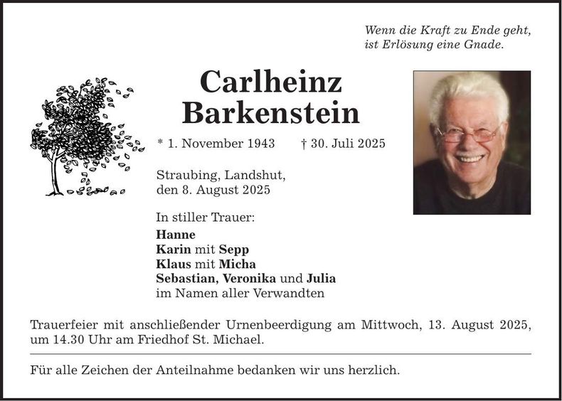 Traueranzeige Carlheinz Barkenstein