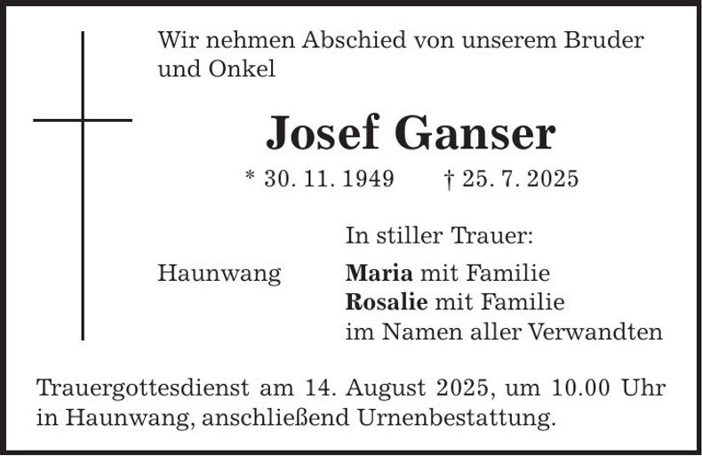 Traueranzeige Josef Ganser