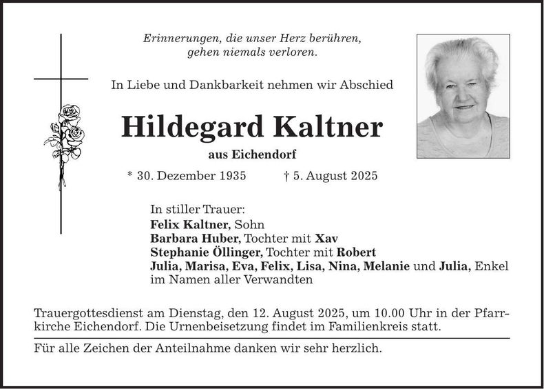 Traueranzeige Hildegard Kaltner