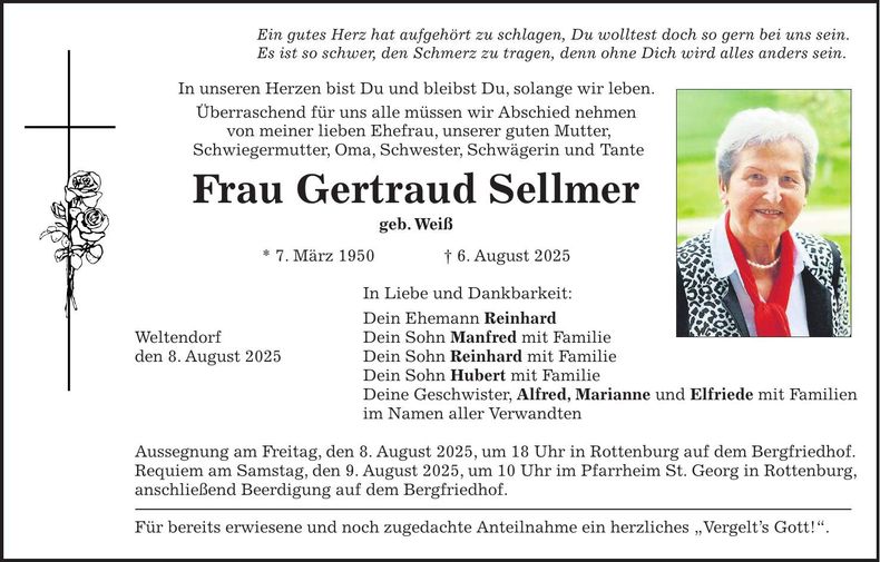 Traueranzeige Gertraud Sellmer