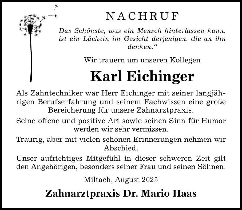 Traueranzeige Karl Eichinger