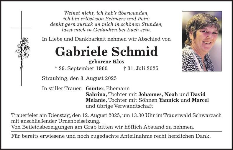 Traueranzeige Gabriele Schmid