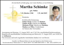 Traueranzeige Martha Schimke