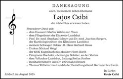 Traueranzeige Lajos Csibi