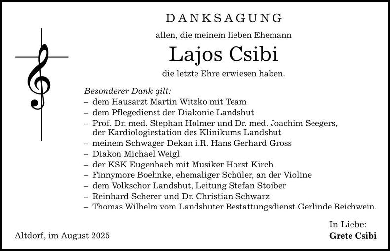 Traueranzeige Lajos Csibi