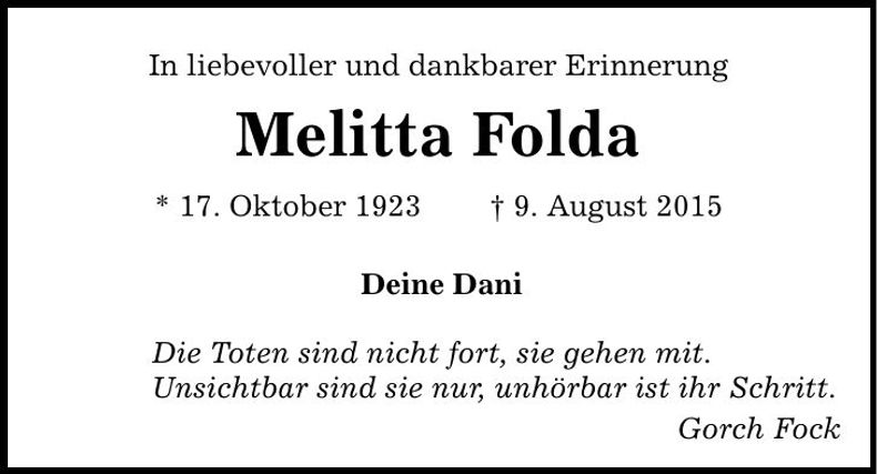 Traueranzeige Melitta Folda