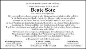Traueranzeige Beate Sötz