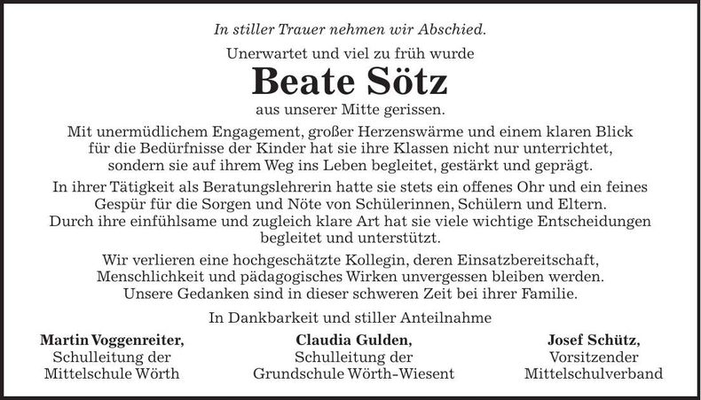 Traueranzeige Beate Sötz