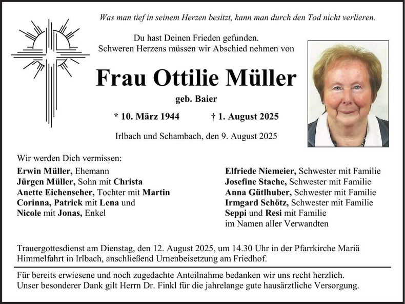 Traueranzeige Ottilie Müller