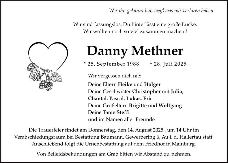 Traueranzeige Danny Methner