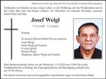 Traueranzeige Josef Weigl