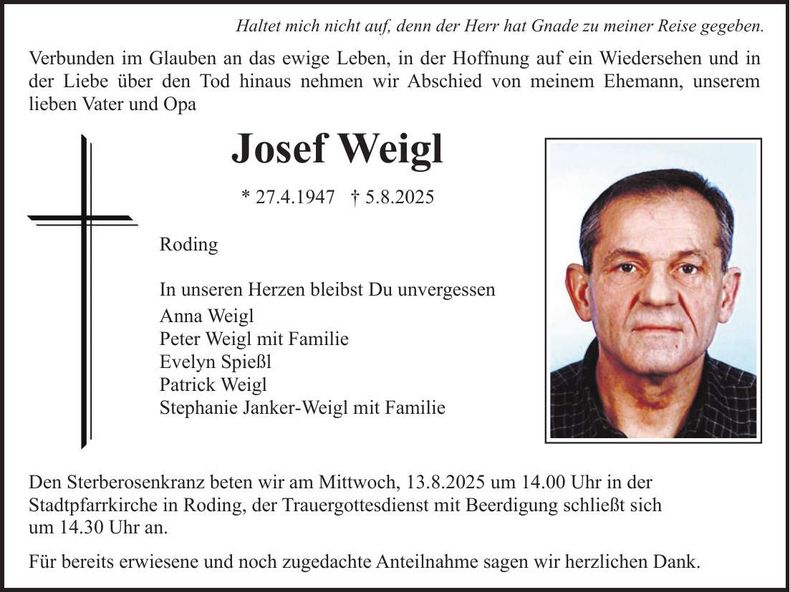 Traueranzeige Josef Weigl