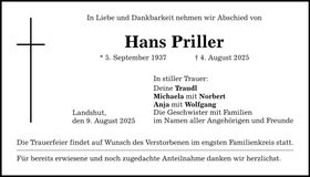 Traueranzeige Hans Priller