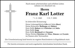 Traueranzeige Franz Karl Lotter