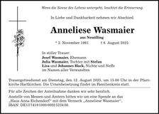 Traueranzeige Anneliese Wasmaier