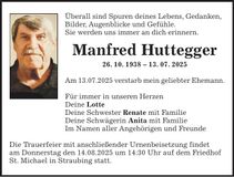 Traueranzeige Manfred Huttegger