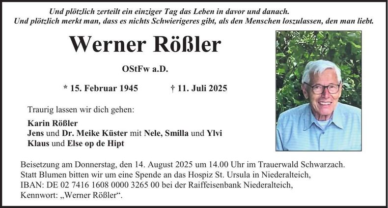 Traueranzeige Werner Rößler