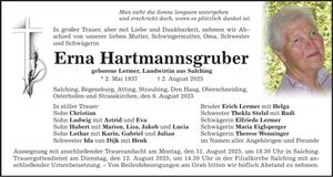 Traueranzeige Erna Hartmannsgruber