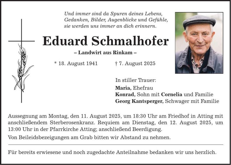 Traueranzeige Eduard Schmalhofer