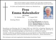 Traueranzeige Emma Rabenhofer