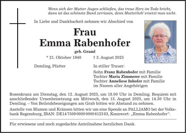Traueranzeige Emma Rabenhofer