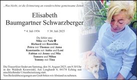 Traueranzeige Elisabeth Baumgartner-Schwarzberger