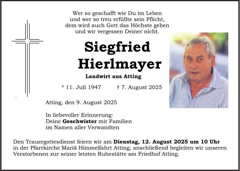 Traueranzeige Siegfried Hierlmayer