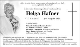 Traueranzeige Helga Hafner