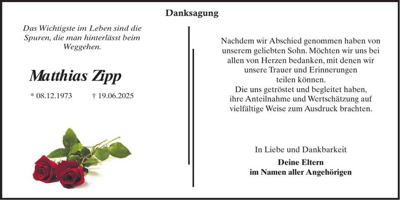 Traueranzeige Matthias Zipp