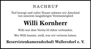 Traueranzeige Willi Kornherr