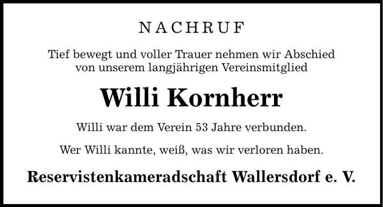 Traueranzeige Willi Kornherr